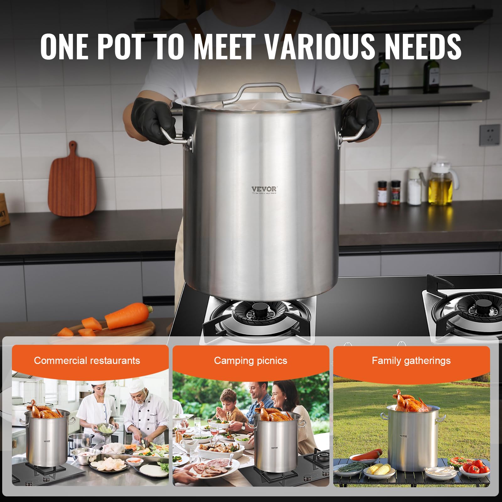 Foto 7 pulgar | Olla Stockpot Vevor De Acero Inoxidable De 42 Litros Con Colador, Tapa Y Asa - Venta Internacional.
