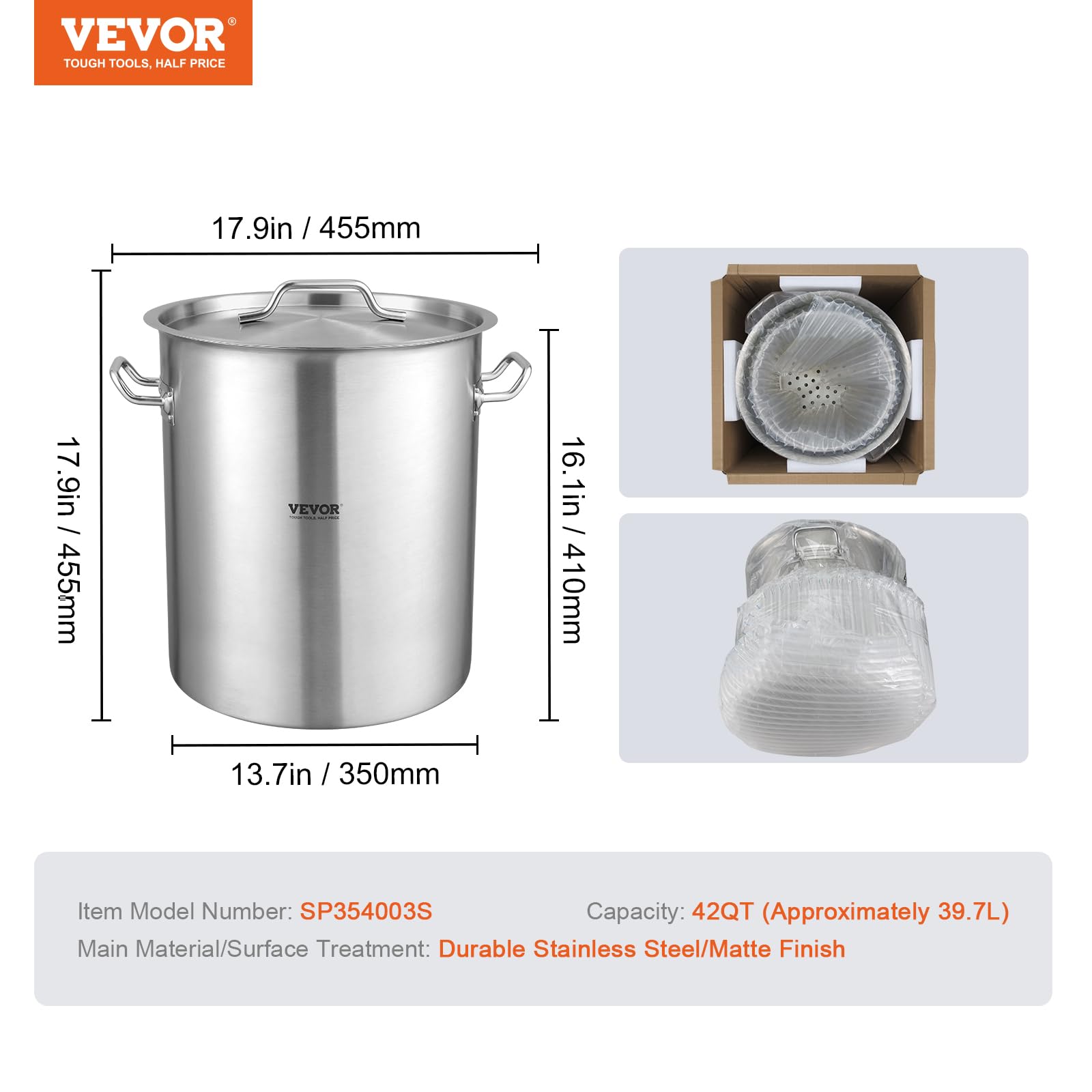 Foto 8 pulgar | Olla Stockpot Vevor De Acero Inoxidable De 42 Litros Con Colador, Tapa Y Asa - Venta Internacional.