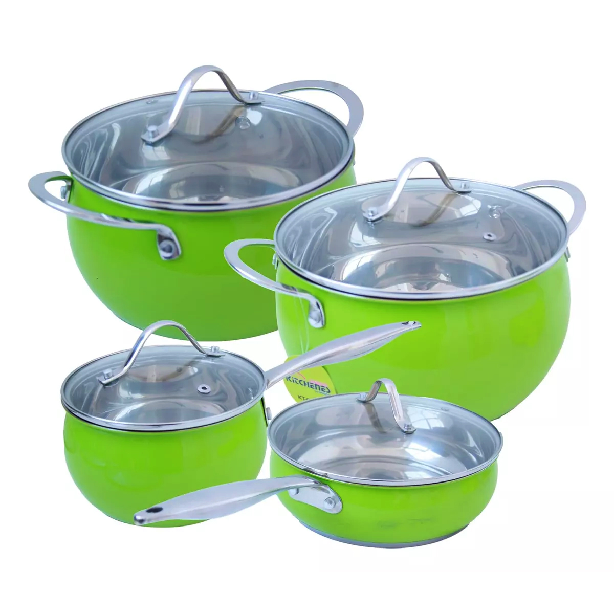 Foto 2 pulgar | Set De 8 Piezas Batería De Cocina Acero Inoxidable Kitchenes Color Verde Lima