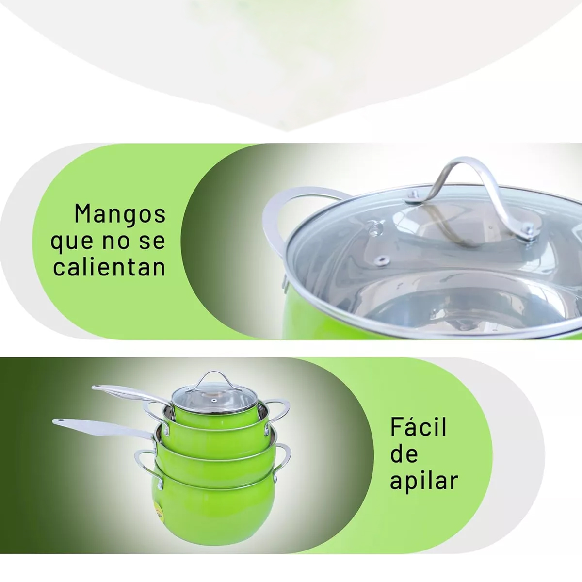 Foto 5 pulgar | Set De 8 Piezas Batería De Cocina Acero Inoxidable Kitchenes Color Verde Lima