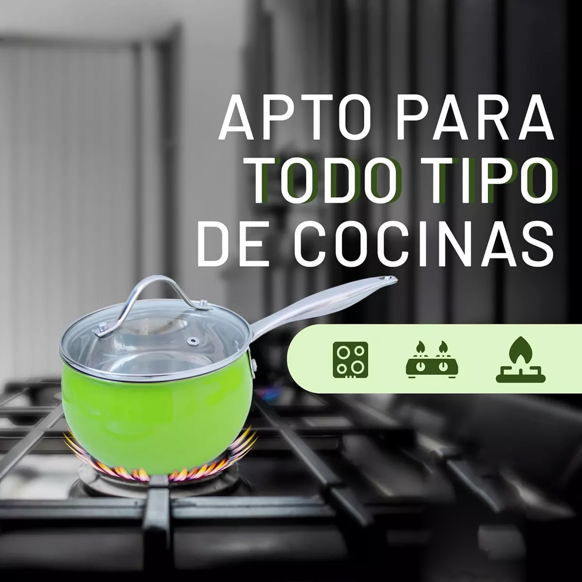 Foto 6 | Set De 8 Piezas Batería De Cocina Acero Inoxidable Kitchenes Color Verde Lima