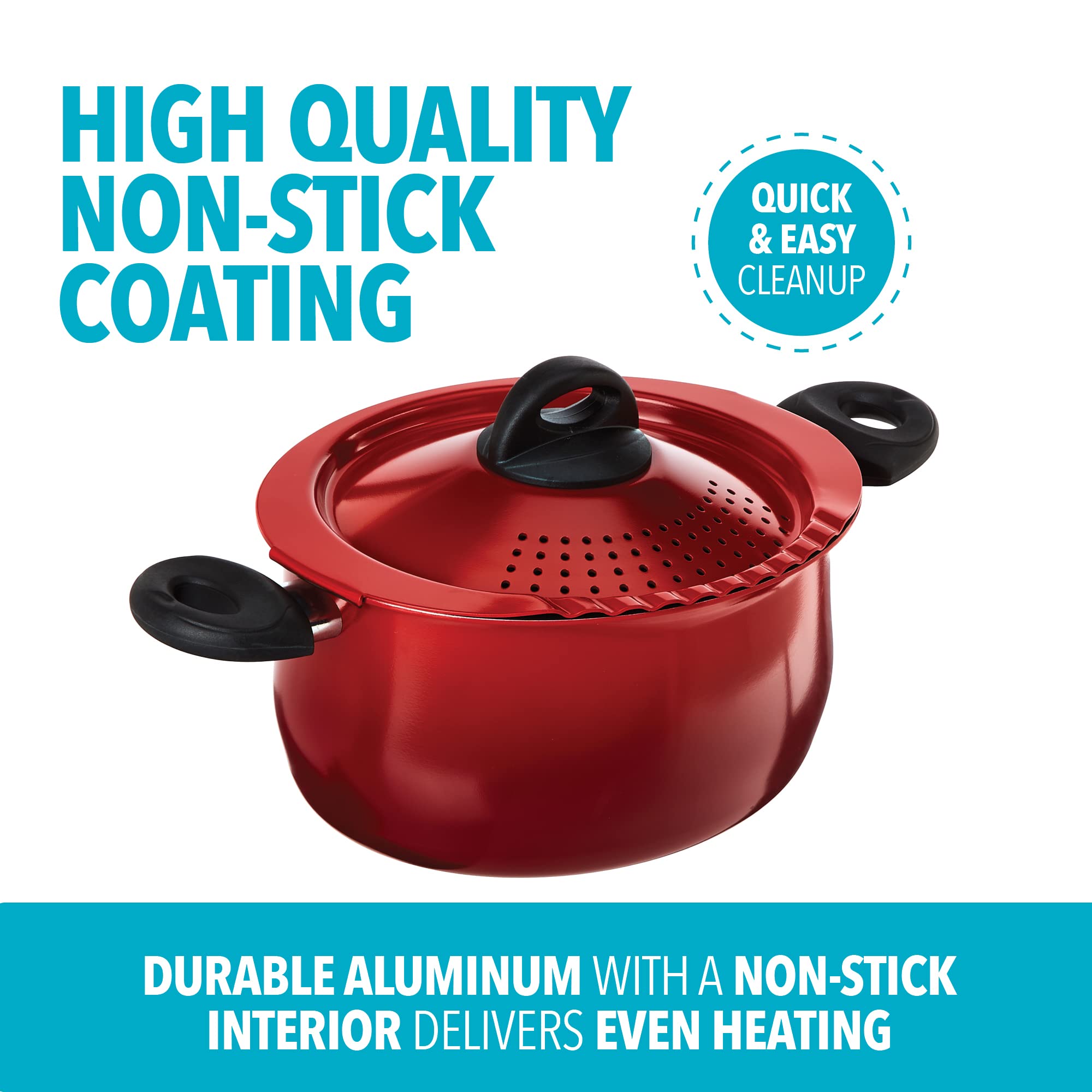 Foto 4 | Olla Para Pasta Bialetti De 5,2 Litros Con Tapa Coladora Resistente Al Calor, Color Rojo - Venta Internacional.
