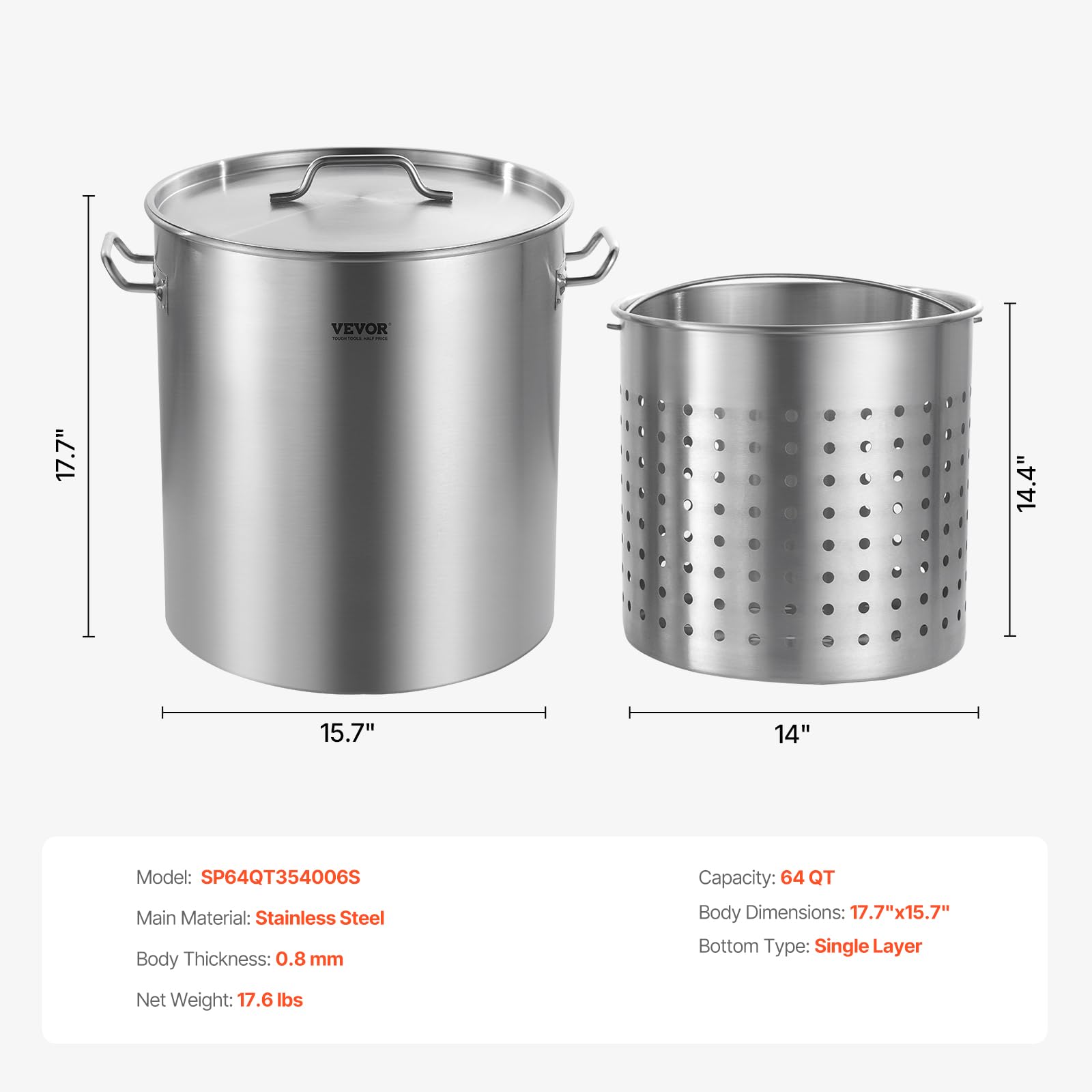 Foto 7 | Olla De Acero Inoxidable Vevor De 64 Litros Con Cesta, Tapa Y Asa - Venta Internacional.