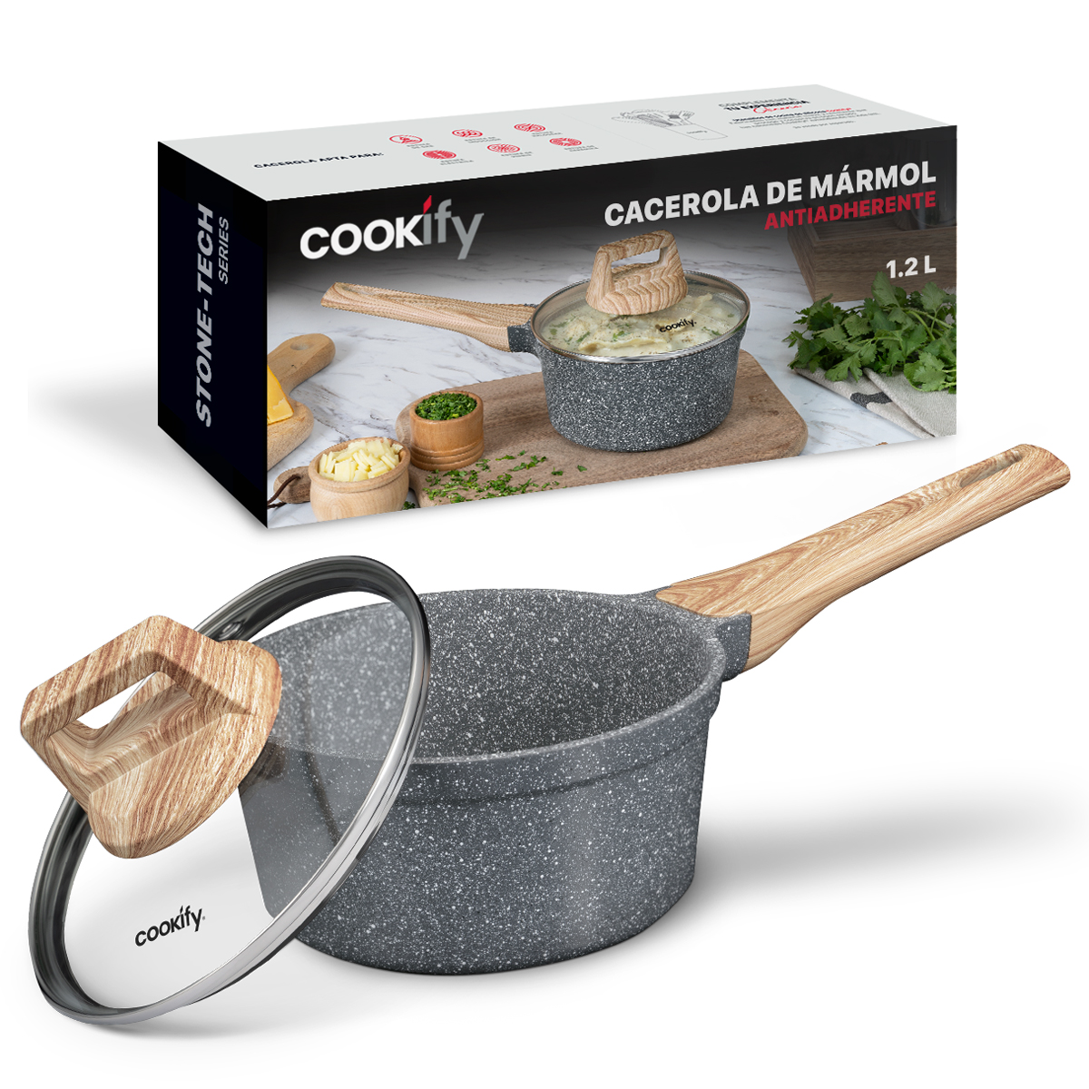 Olla Cacerola Cookify De Mármol 16 Cm Gris, Antiadherente, Libre De Pfoa