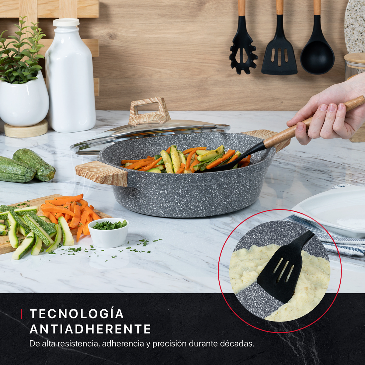 Foto 5 pulgar | Olla Cacerola Cookify De Mármol 28 Cm Gris, Antiadherente, Libre De Pfoa