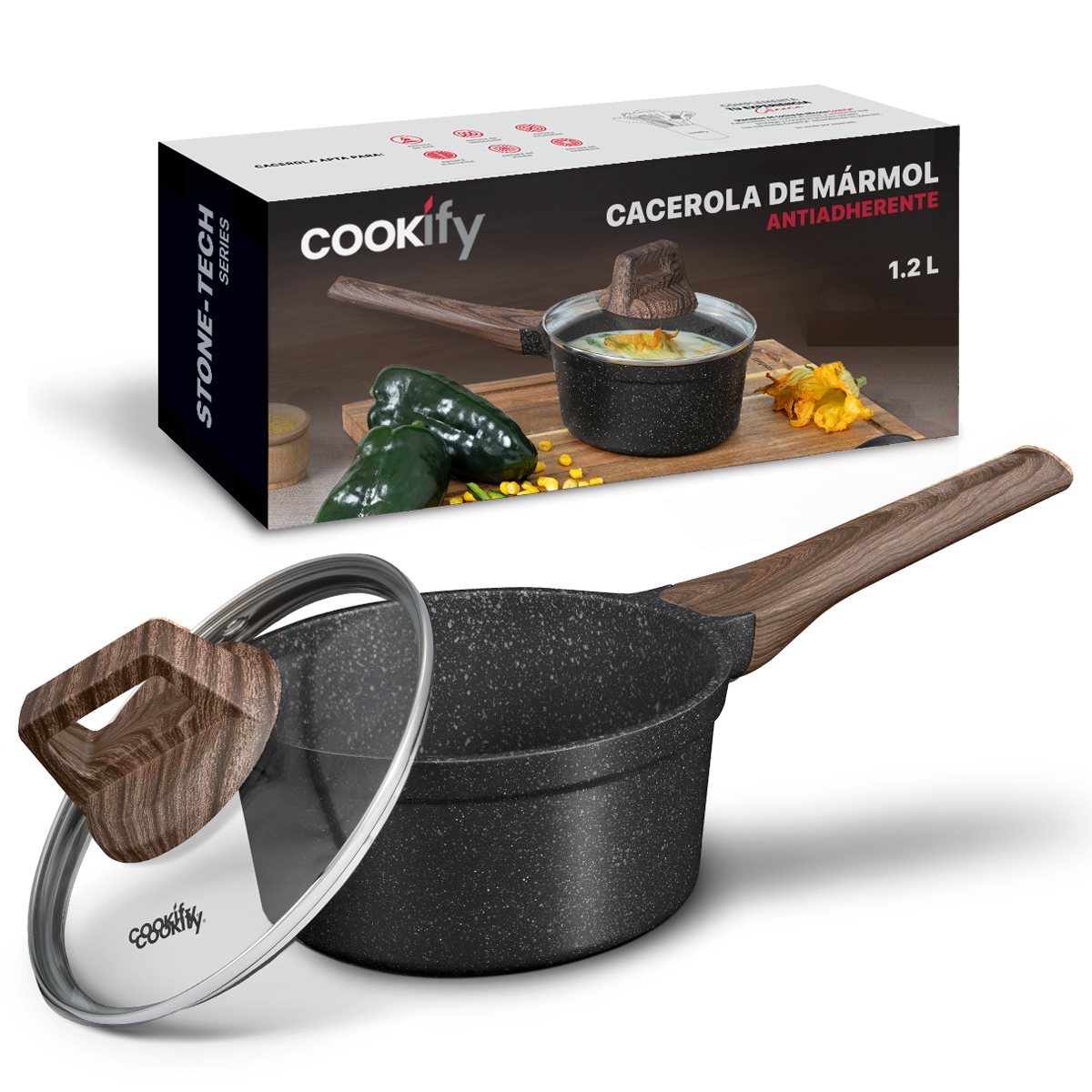 Foto 1 | Olla Cacerola Cookify De Mármol 16 Cm Negro, Antiadherente, Libre De Pfoa