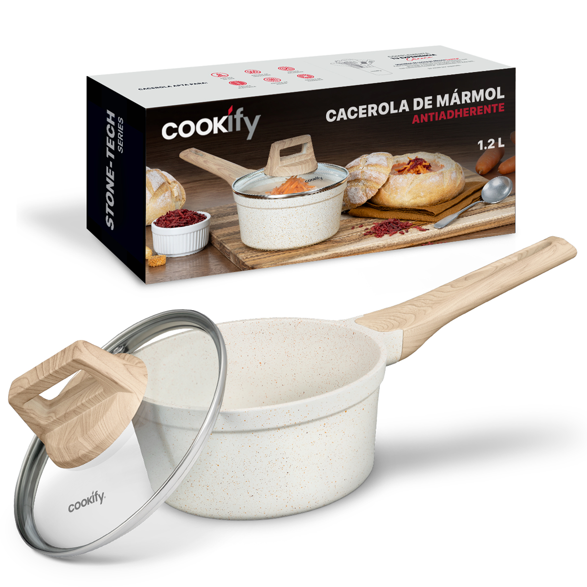 Foto 2 pulgar | Olla Cacerola Cookify De Mármol 16 Cm Beige, Antiadherente, Libre De Pfoa