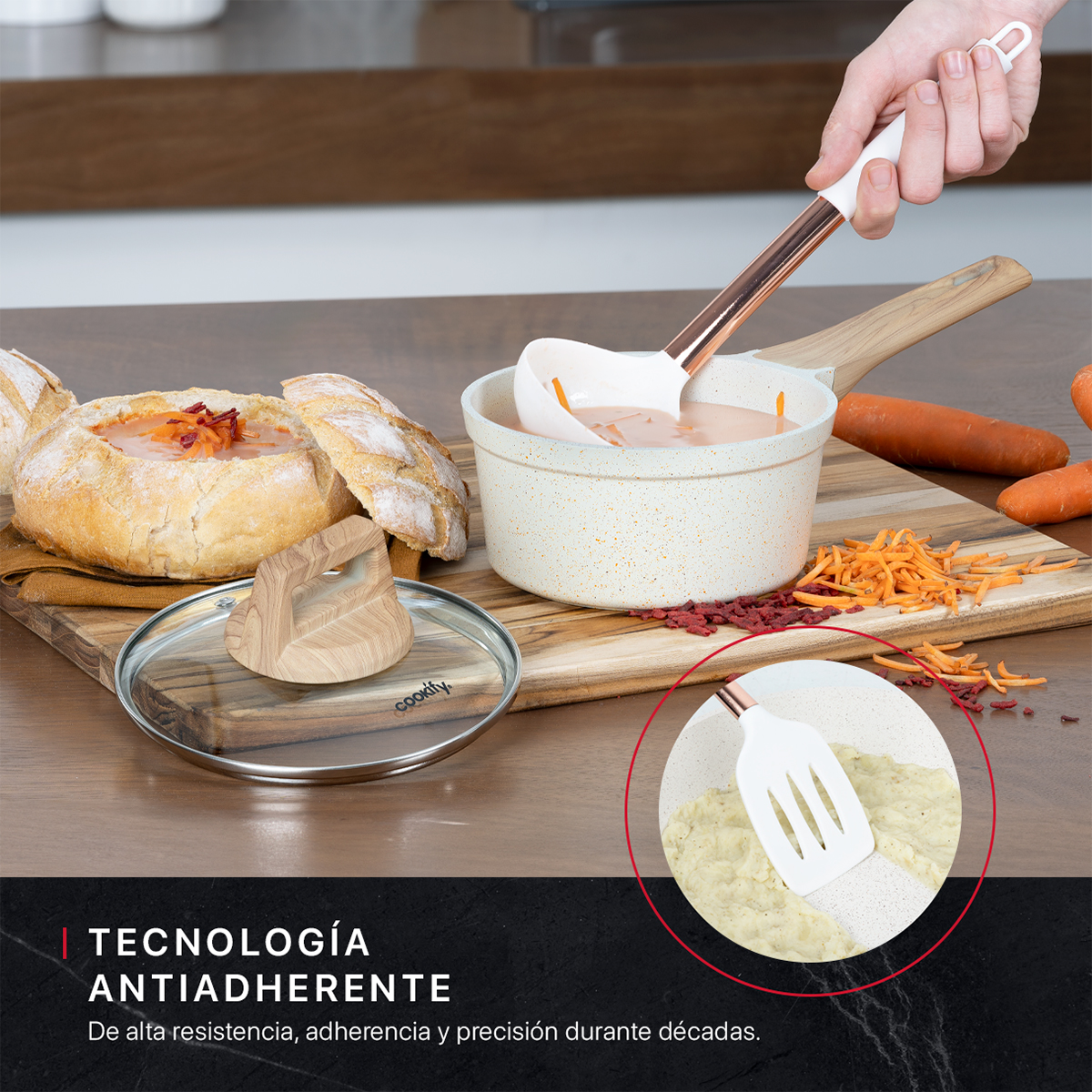 Foto 5 pulgar | Olla Cacerola Cookify De Mármol 16 Cm Beige, Antiadherente, Libre De Pfoa