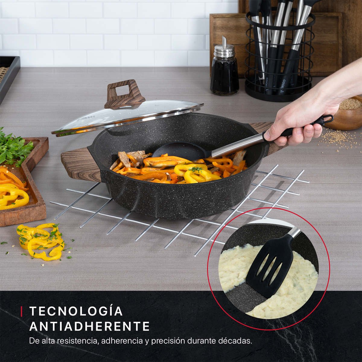 Foto 5 pulgar | Olla Cacerola Cookify De Mármol 28 Cm Negro, Antiadherente, Libre De Pfoa