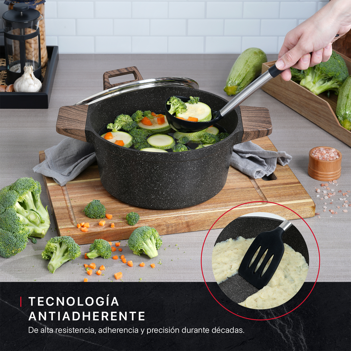 Foto 5 pulgar | Olla Cacerola Cookify De Mármol 24 Cm Negro, Antiadherente, Libre De Pfoa