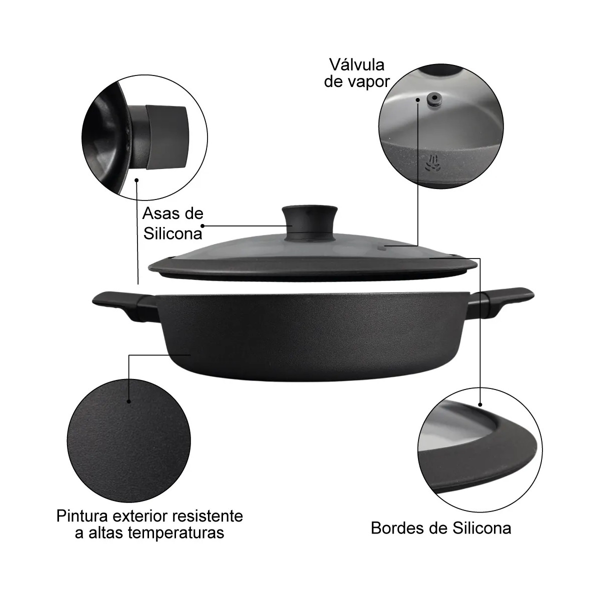 Foto 4 | Arrocera Hudson 28cm Alumino Negra Antiadherente Tapa Mango
