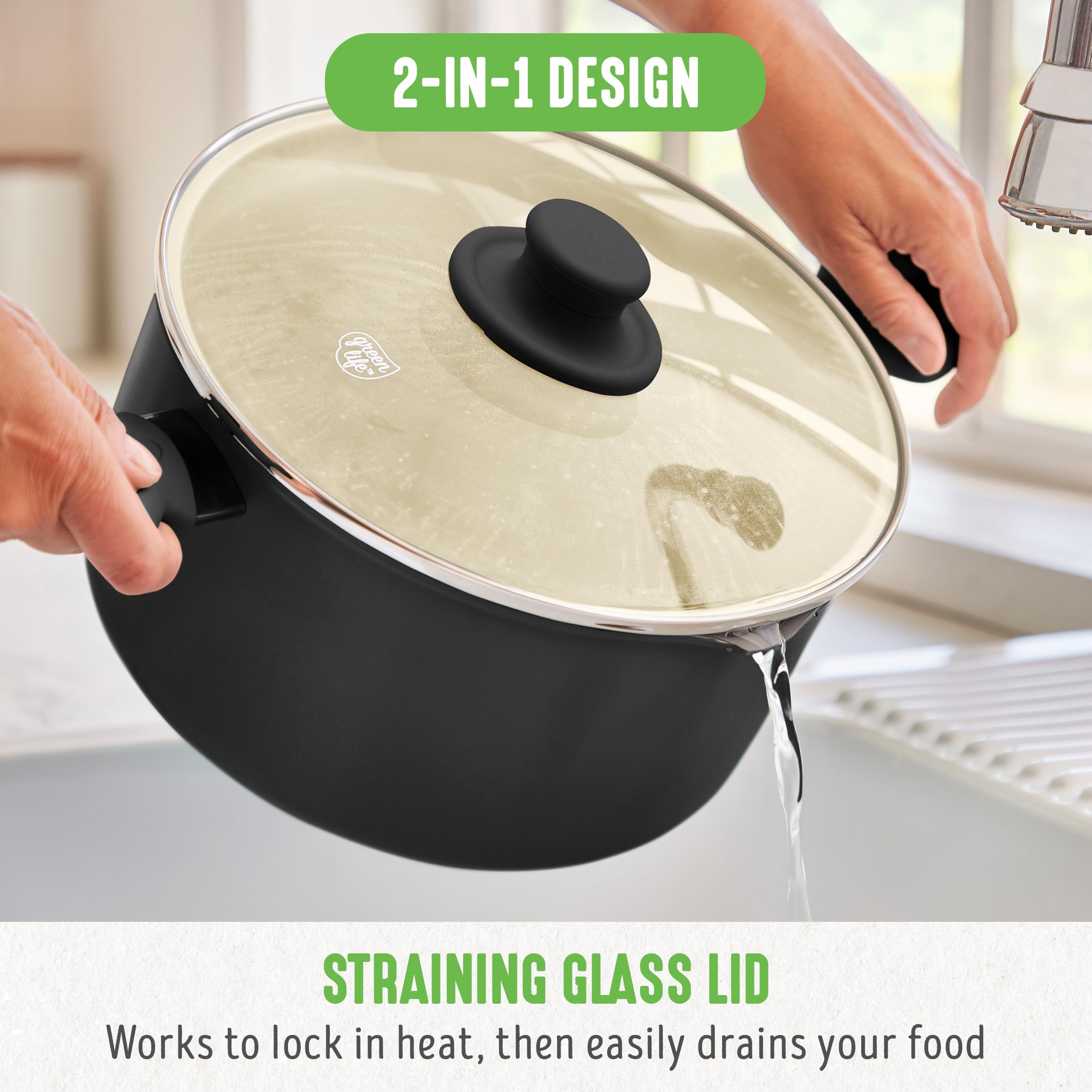 Foto 5 pulgar | Stockpot Greenlife De Cerámica Antiadherente De 6 Cuartos De Galón Con Tapa De Vidrio  Color Negro - Venta Internacio
