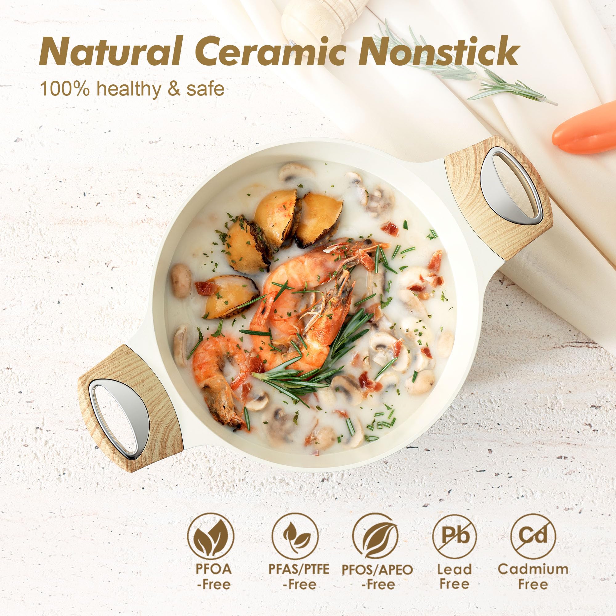 Foto 2 | Olla Sensarte Antiadherente De Cerámica  2 6/4 5/6 6 L Con Tapa  Color Blanco - Venta Internacional.