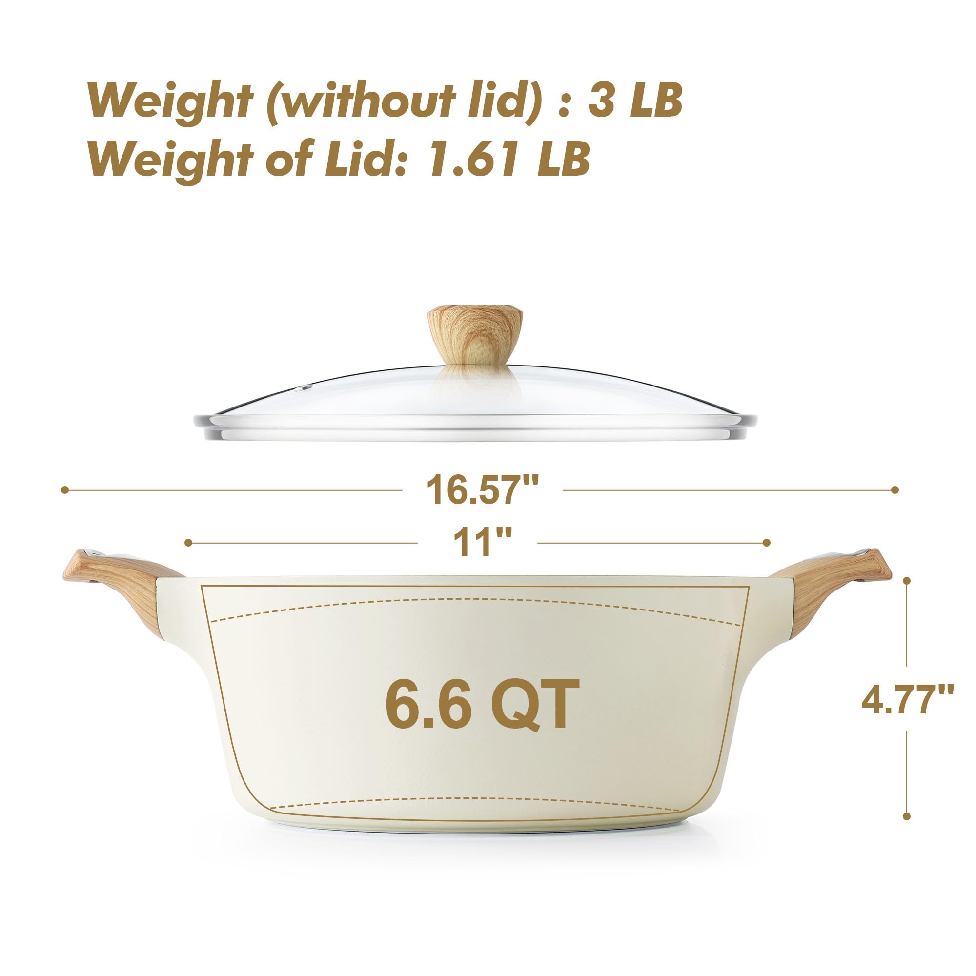 Foto 6 | Olla Sensarte Antiadherente De Cerámica  2 6/4 5/6 6 L Con Tapa  Color Blanco - Venta Internacional.