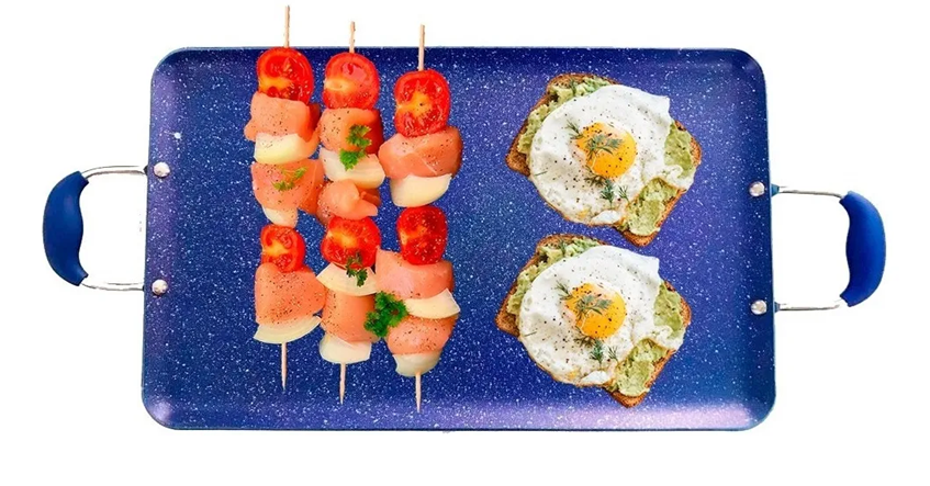 Foto 5 pulgar | Sartén Xtellar Comal Doble Antiadherente De Mármol Premium, Idóneo Para Platillos Saludables 48x29cm, Azul Chic