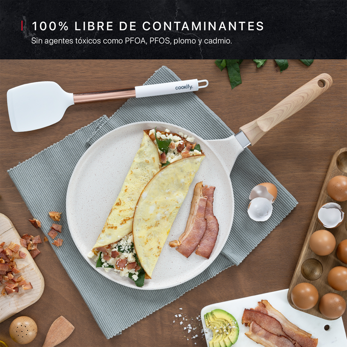 Foto 2 | Crepera Comal Cookify De Mármol 28 Cm Beige  Antiadherente  Libre De Pfoa