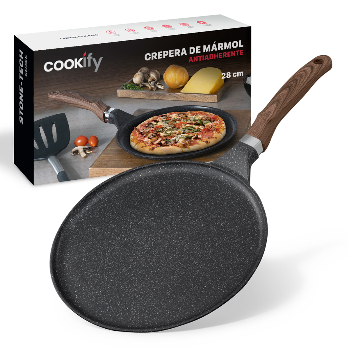 Foto 2 pulgar | Crepera Comal Cookify De Mármol 28 Cm Negro  Antiadherente  Libre De Pfoa
