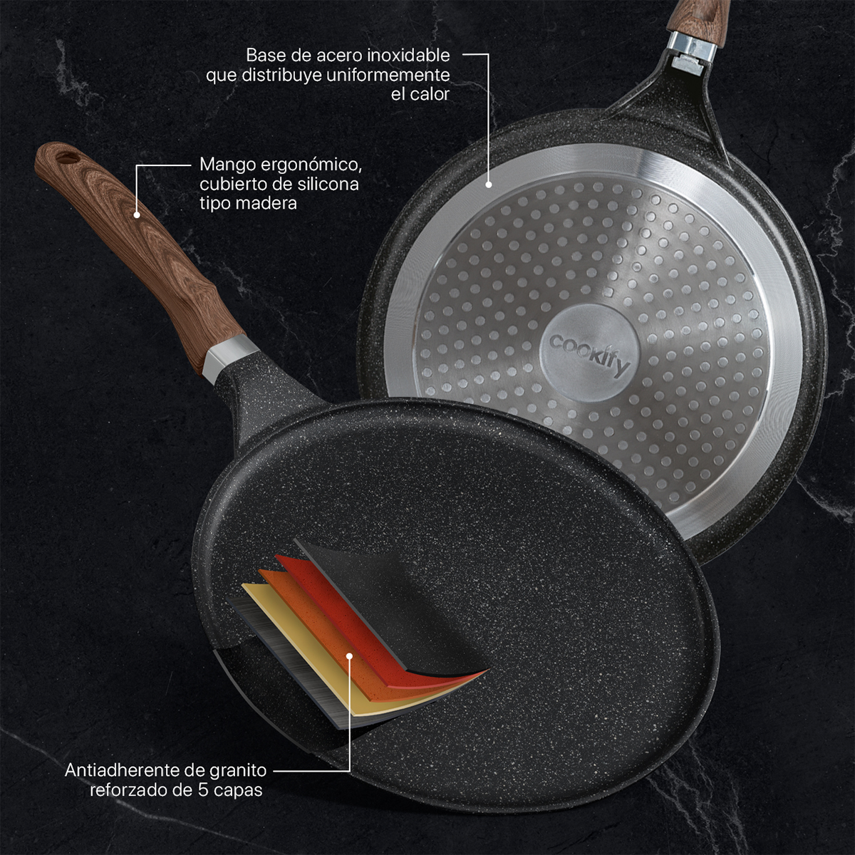Foto 4 pulgar | Crepera Comal Cookify De Mármol 28 Cm Negro  Antiadherente  Libre De Pfoa