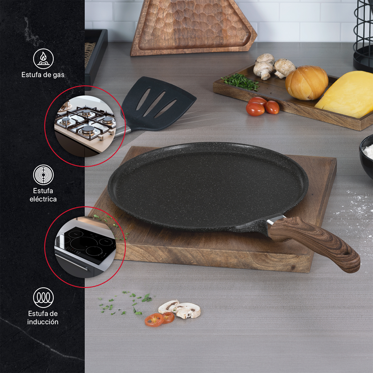 Foto 6 | Crepera Comal Cookify De Mármol 28 Cm Negro  Antiadherente  Libre De Pfoa