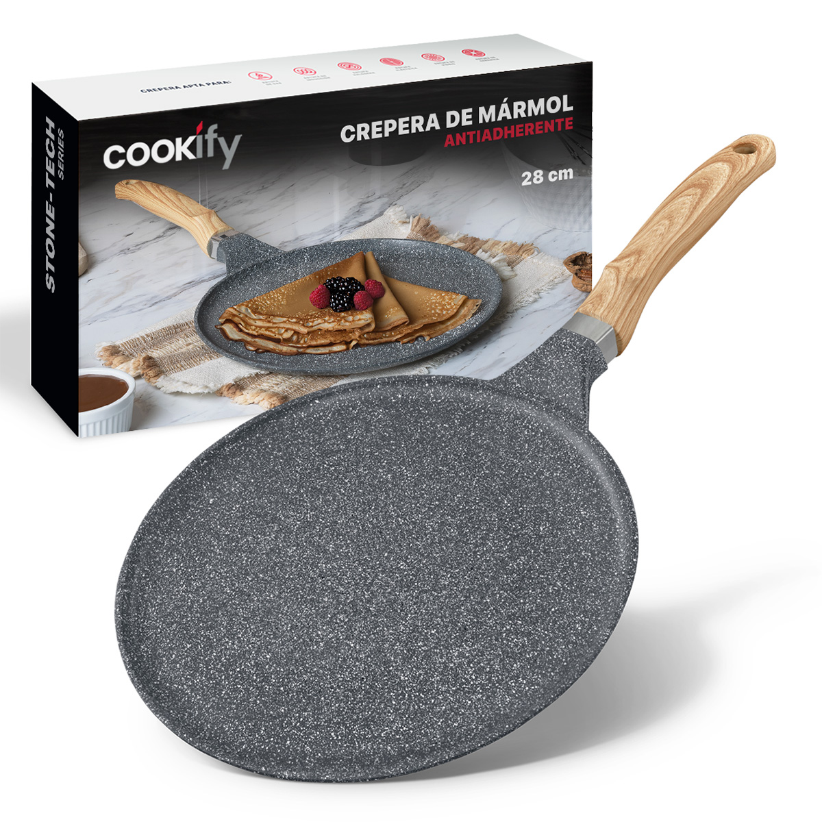 Foto 2 pulgar | Crepera Comal Cookify De Mármol 28 Cm Gris  Antiadherente  Libre De Pfoa