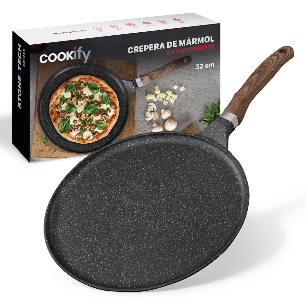 Foto 2 pulgar | Crepera Comal Cookify De Mármol 32 Cm Negro  Antiadherente  Libre De Pfoa