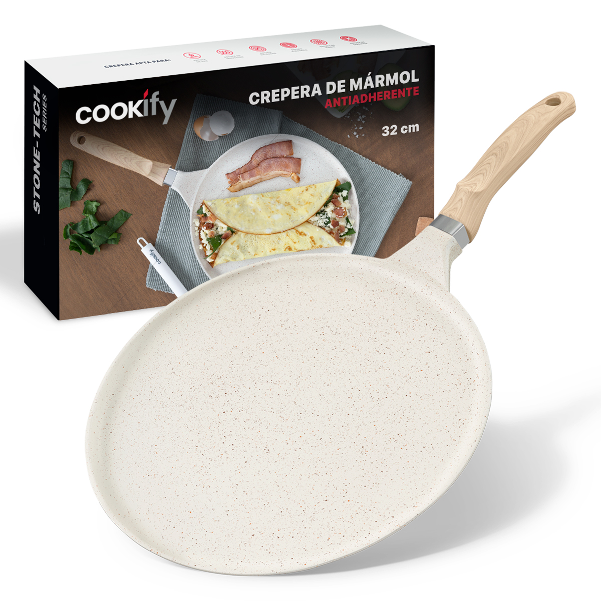 Foto 2 pulgar | Crepera Comal Cookify De Mármol 32 Cm Beige  Antiadherente  Libre De Pfoa