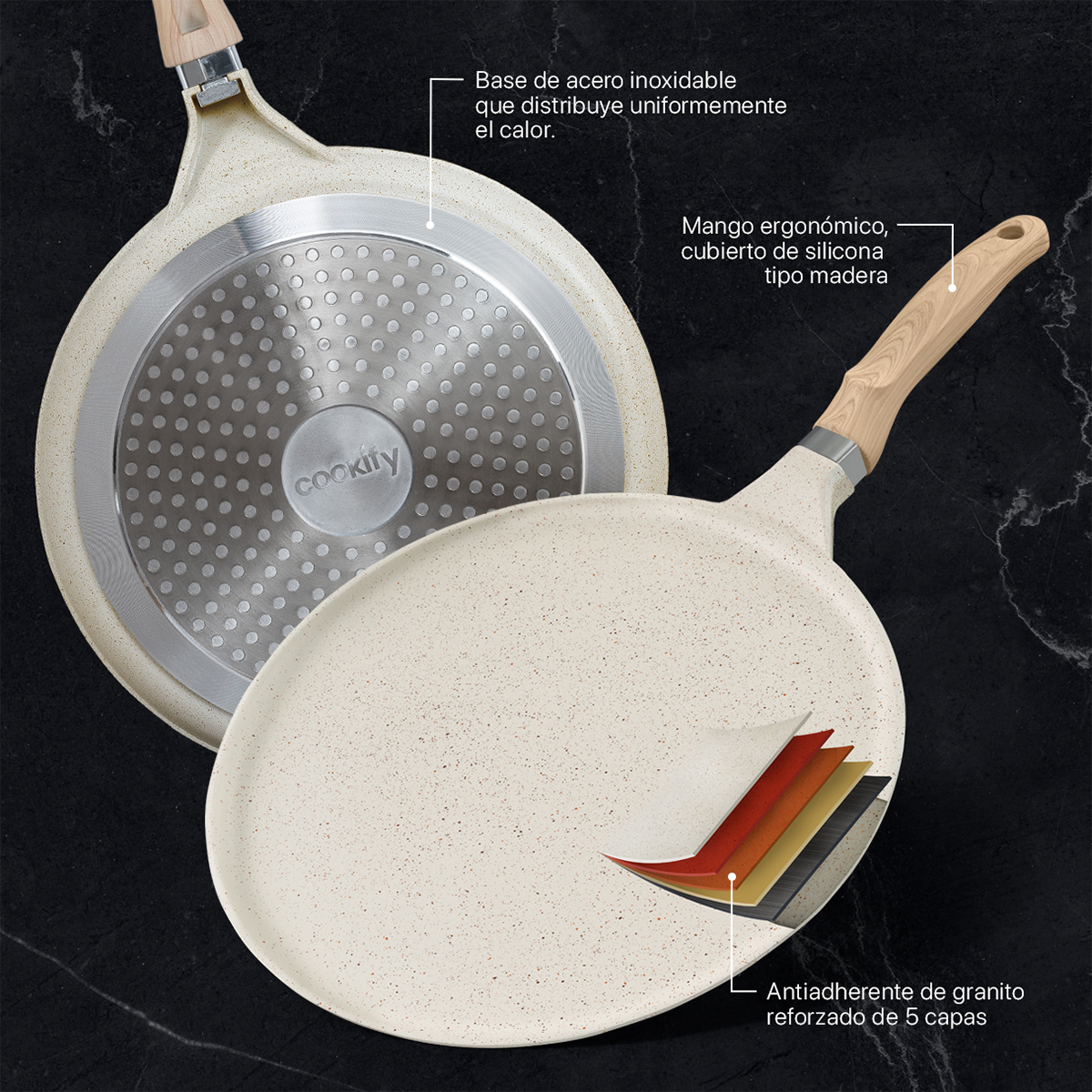 Foto 4 pulgar | Crepera Comal Cookify De Mármol 32 Cm Beige  Antiadherente  Libre De Pfoa