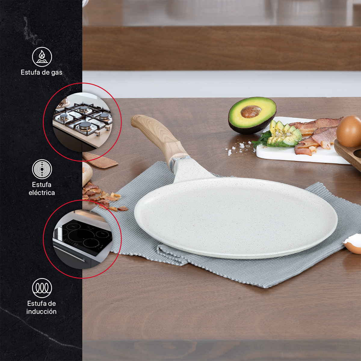 Foto 7 pulgar | Crepera Comal Cookify De Mármol 32 Cm Beige  Antiadherente  Libre De Pfoa