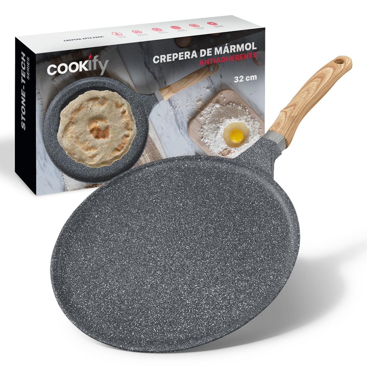Foto 1 | Crepera Comal Cookify De Mármol 32 Cm Gris  Antiadherente  Libre De Pfoa