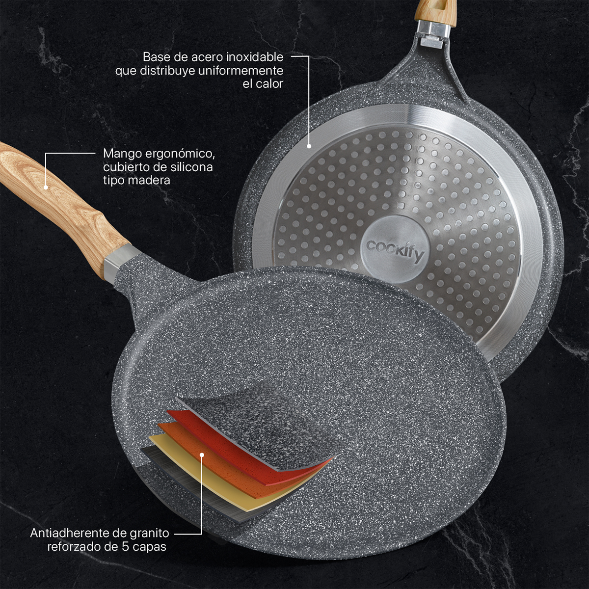 Foto 4 pulgar | Crepera Comal Cookify De Mármol 32 Cm Gris  Antiadherente  Libre De Pfoa