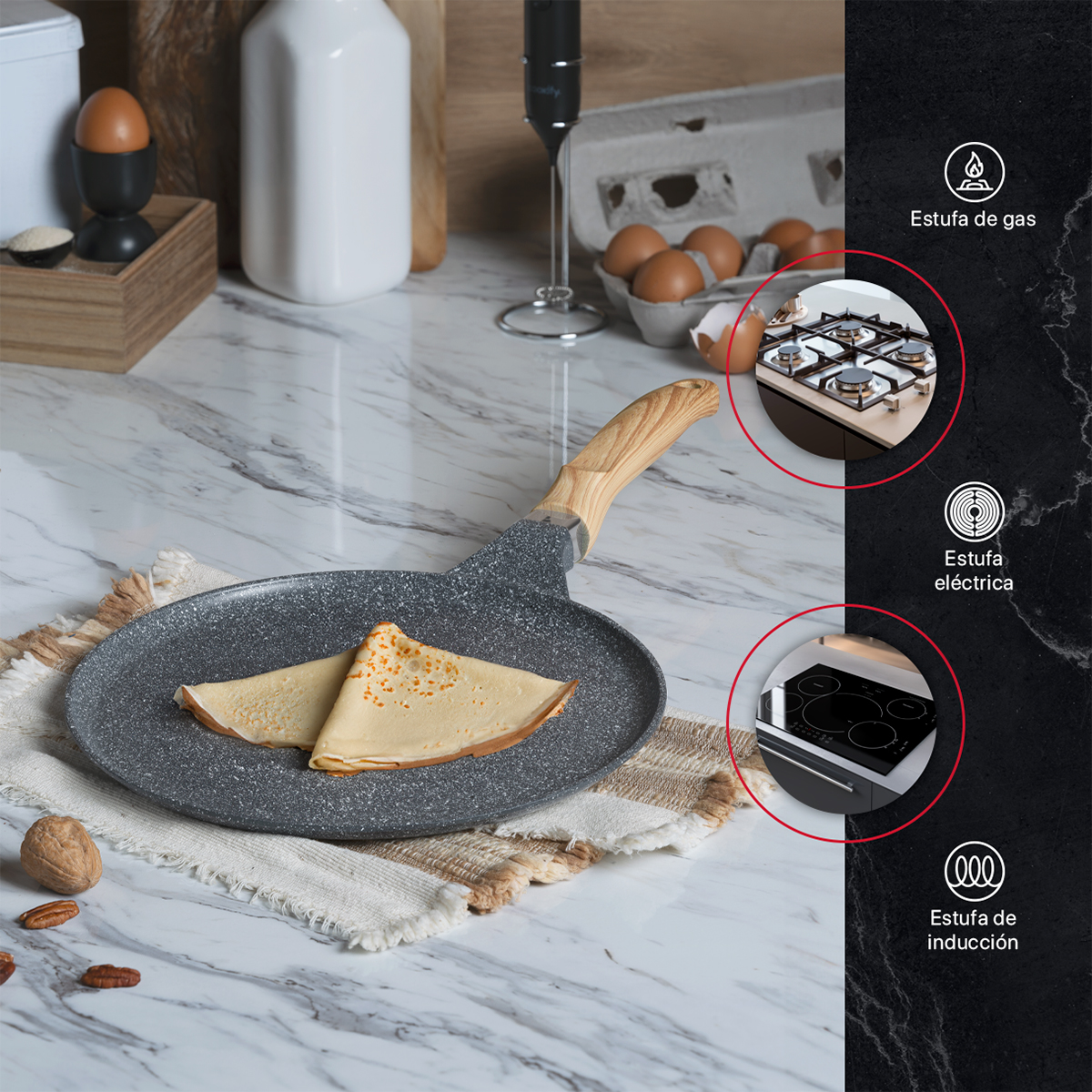 Foto 7 pulgar | Crepera Comal Cookify De Mármol 32 Cm Gris  Antiadherente  Libre De Pfoa