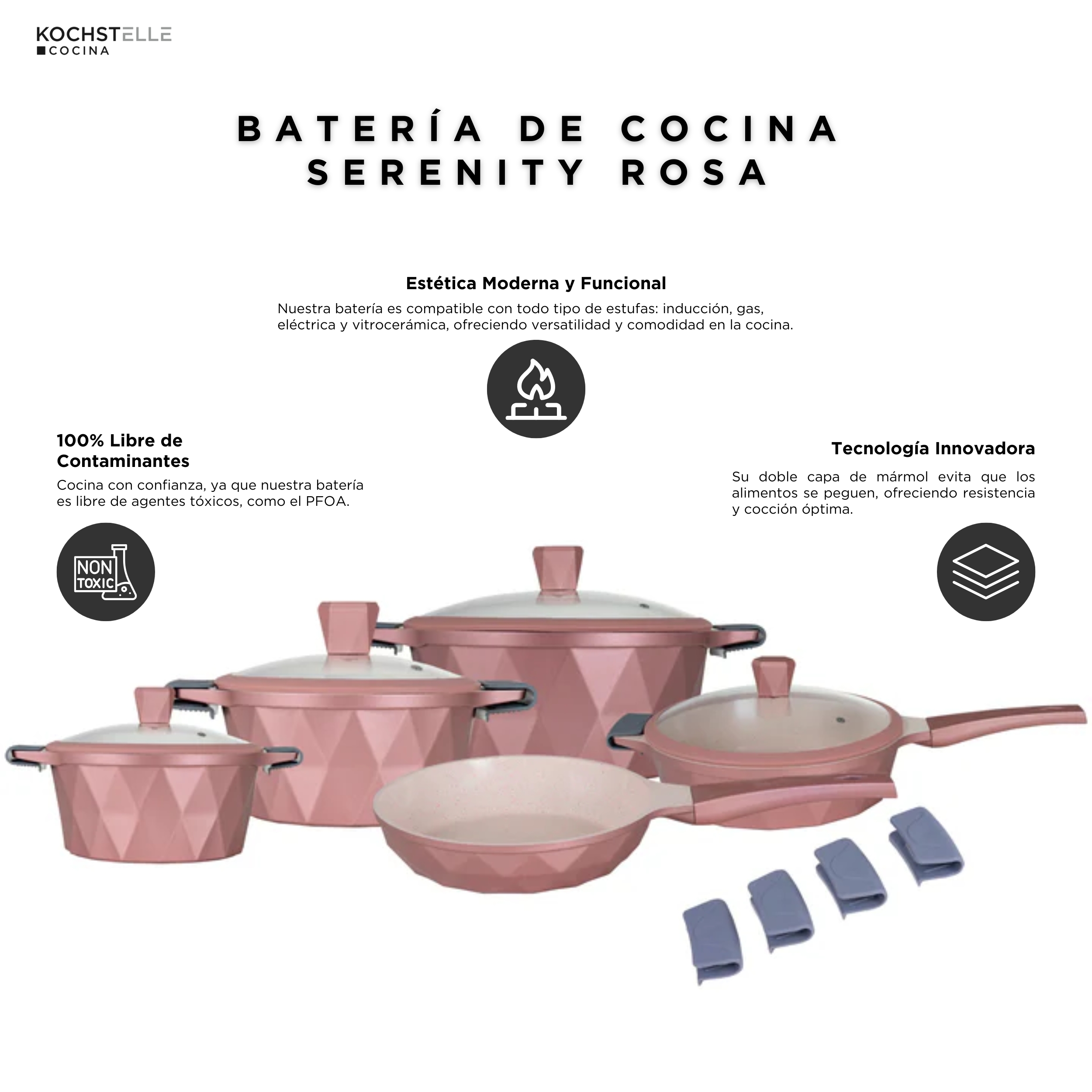 Foto 6 pulgar | KOCHSTELLE Batería de Cocina Serenity Color Rosa Antiadherente de 13 piezas