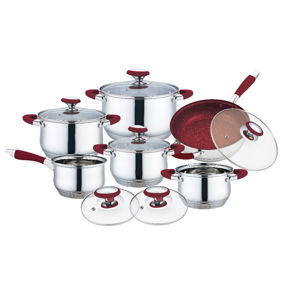 Batería Cocina 12 Pz Omania Roja Acero Inox Inducción Fraciel