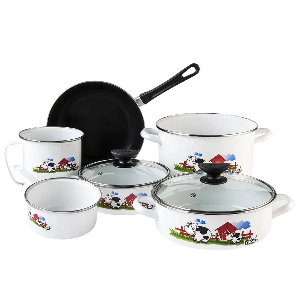 Batería de Cocina Cinsa color Blanco Antiadherente Vaquitas 8 Piezas