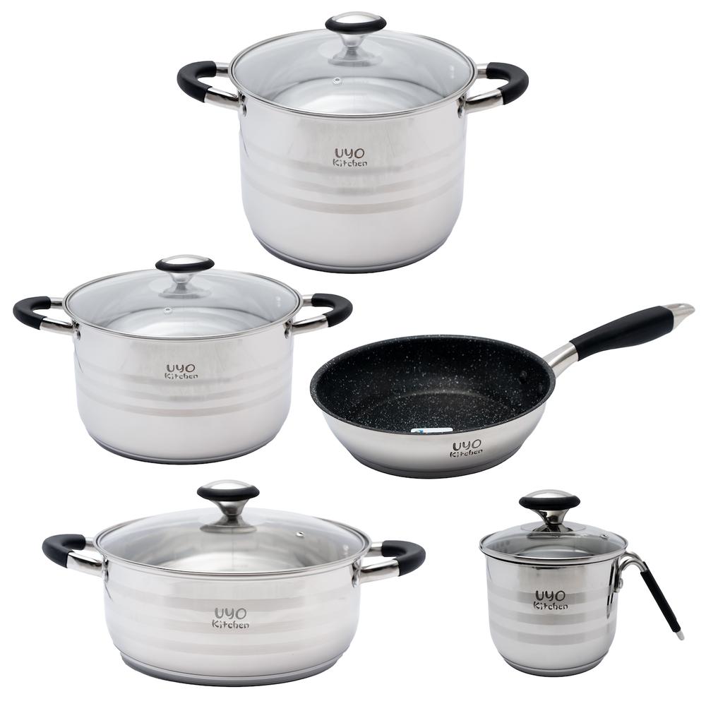Batería de Cocina Uyo Kitchen color Blanco con Antiadherente 9 Piezas