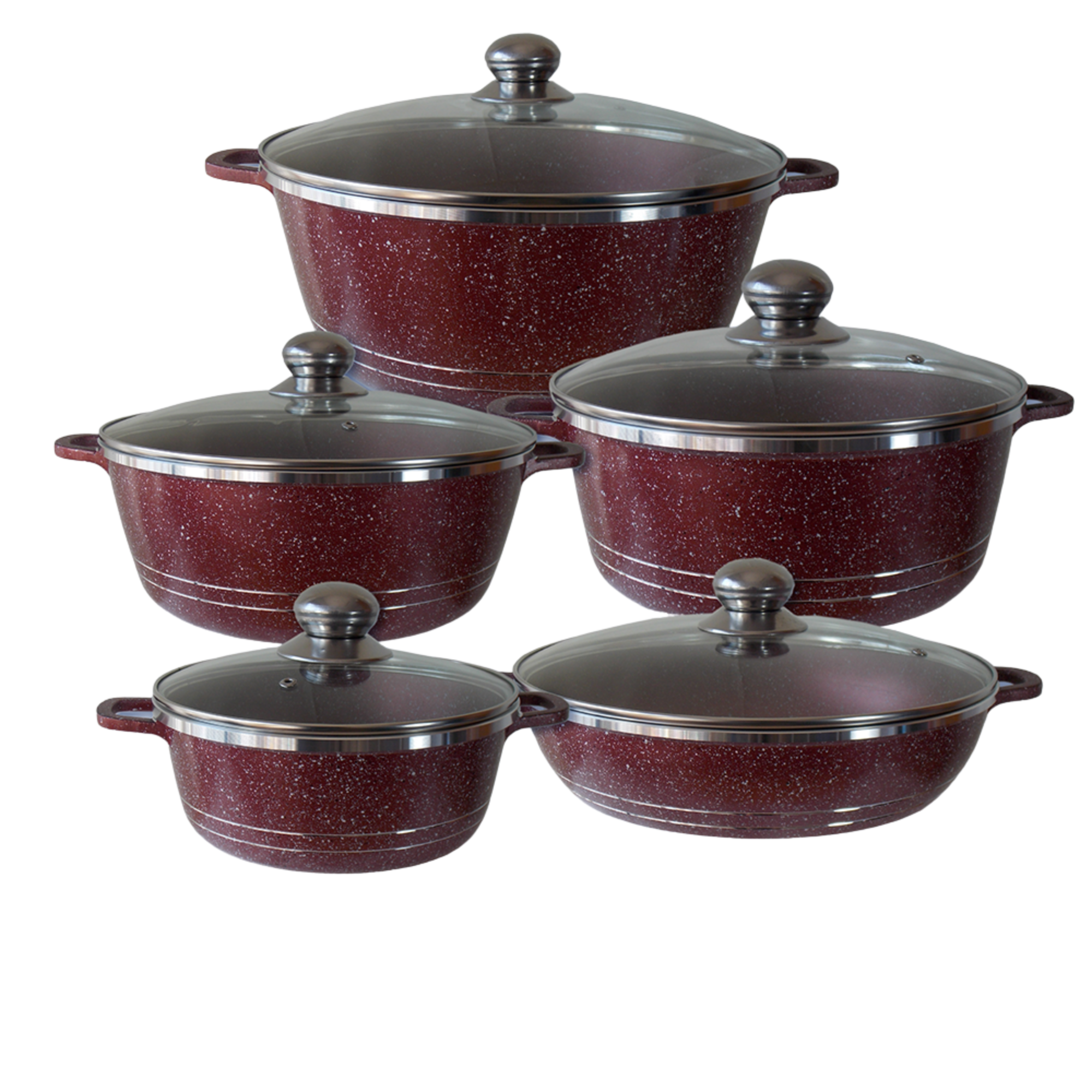 Batería de Cocina RD Royal Cook M16555-RED 10 Piezas - 5 Ollas y 5 Tapas