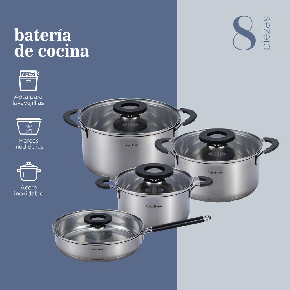 Foto 7 | Batería De Cocina 8 Piezas Acero Inoxidable ColorHome