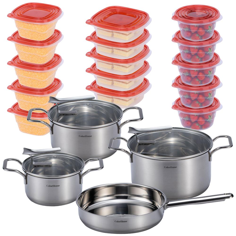 Batería De Cocina Tricapa Con Contenedores Hermeticos 22pzas