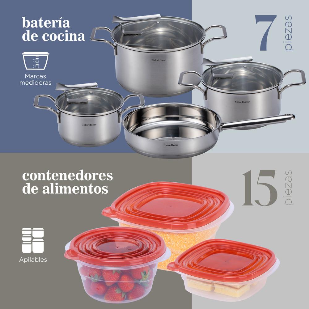 Foto 3 pulgar | Batería De Cocina Tricapa Con Contenedores Hermeticos 22pzas