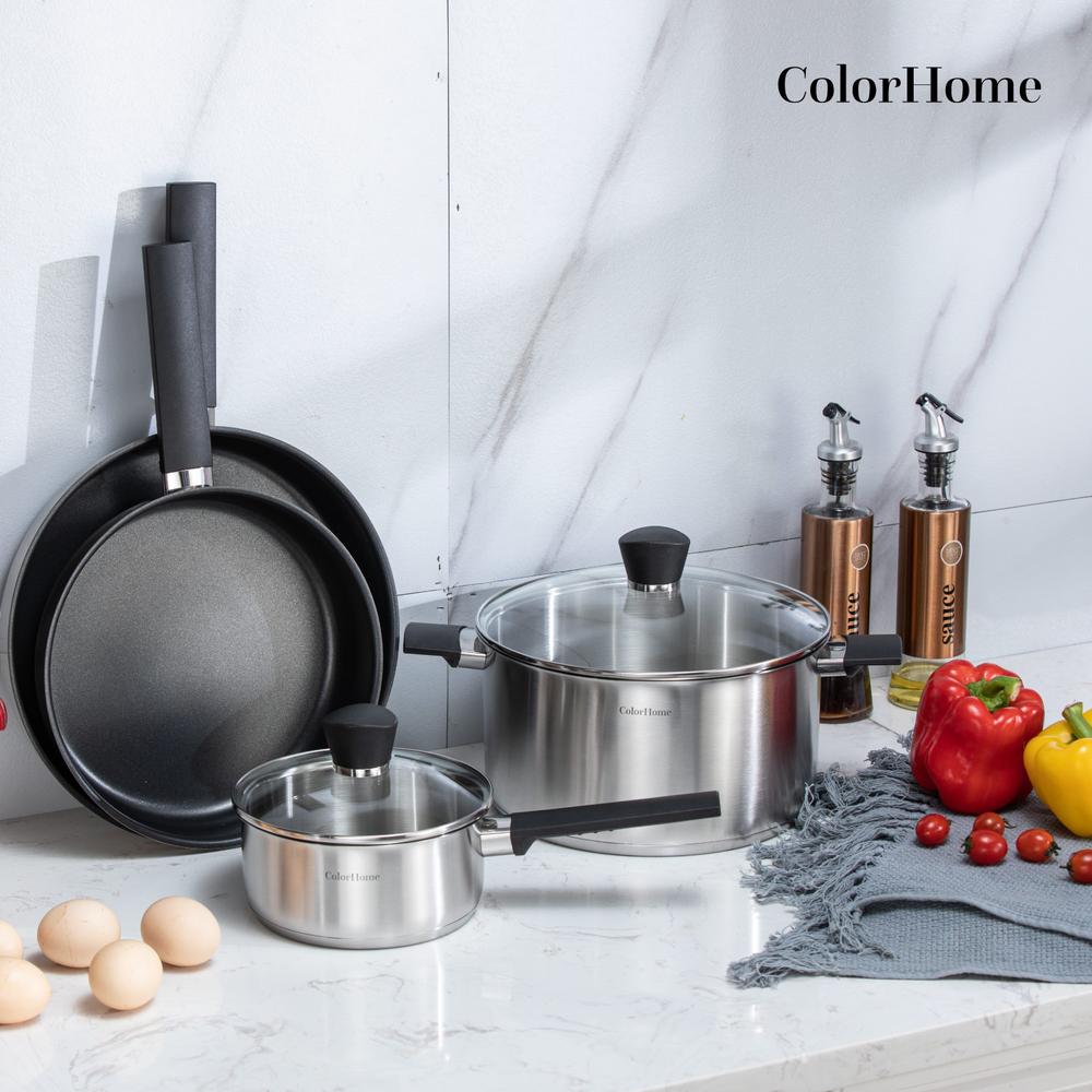 Foto 4 pulgar | Batería De Cocina Tricapa Combo Estante Ollas Sartenes ColorHome 7pzas