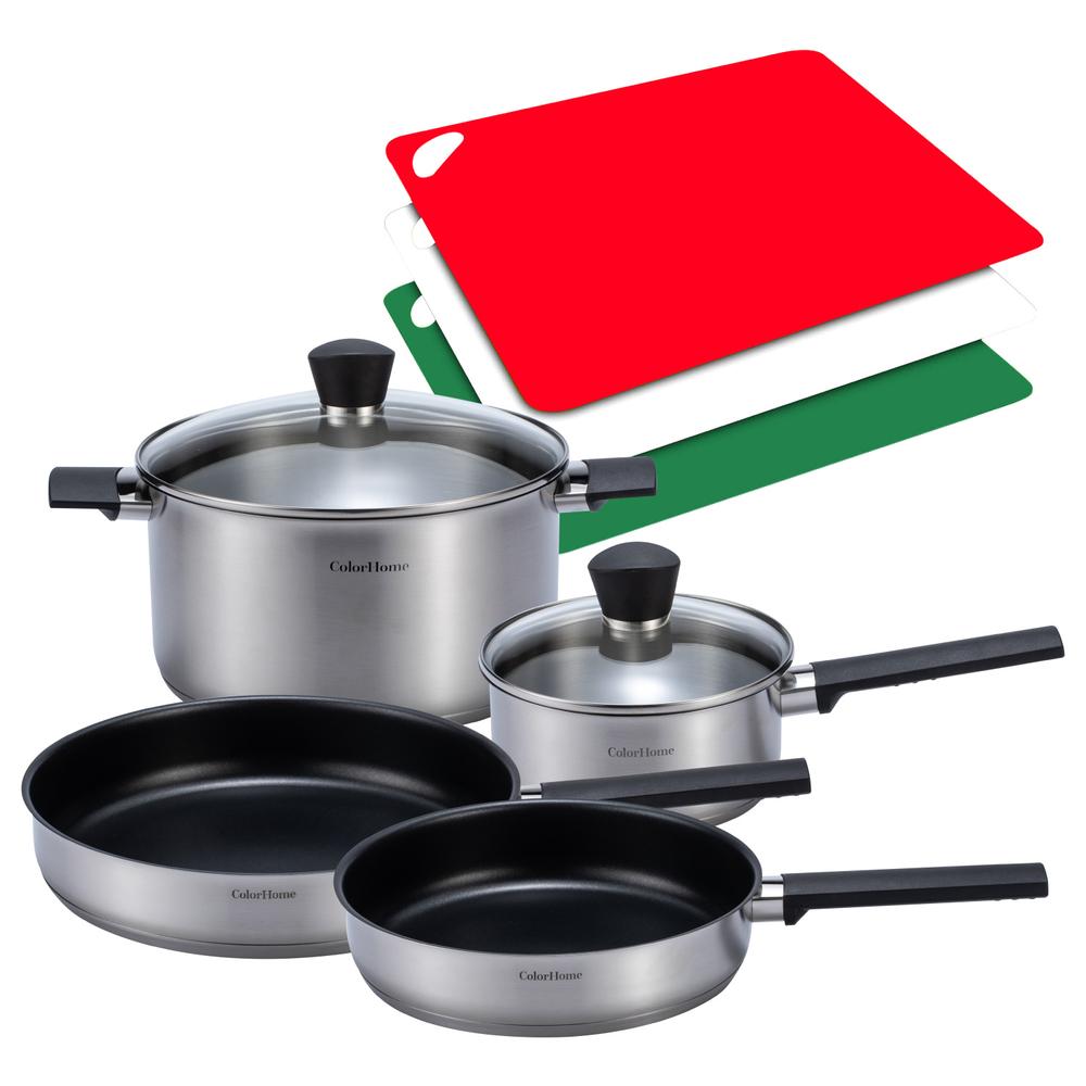 Batería De Cocina Antiadherente Combo Tablas De Picar ColorHome 9 Pzas