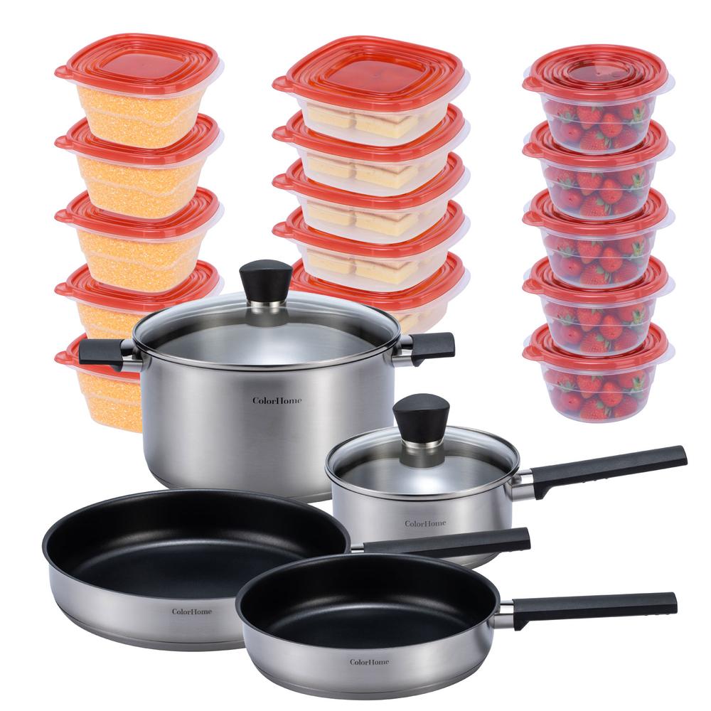 Batería de Cocina ColorHome Tricapa Set Contenedores Herméticos 21 Piezas