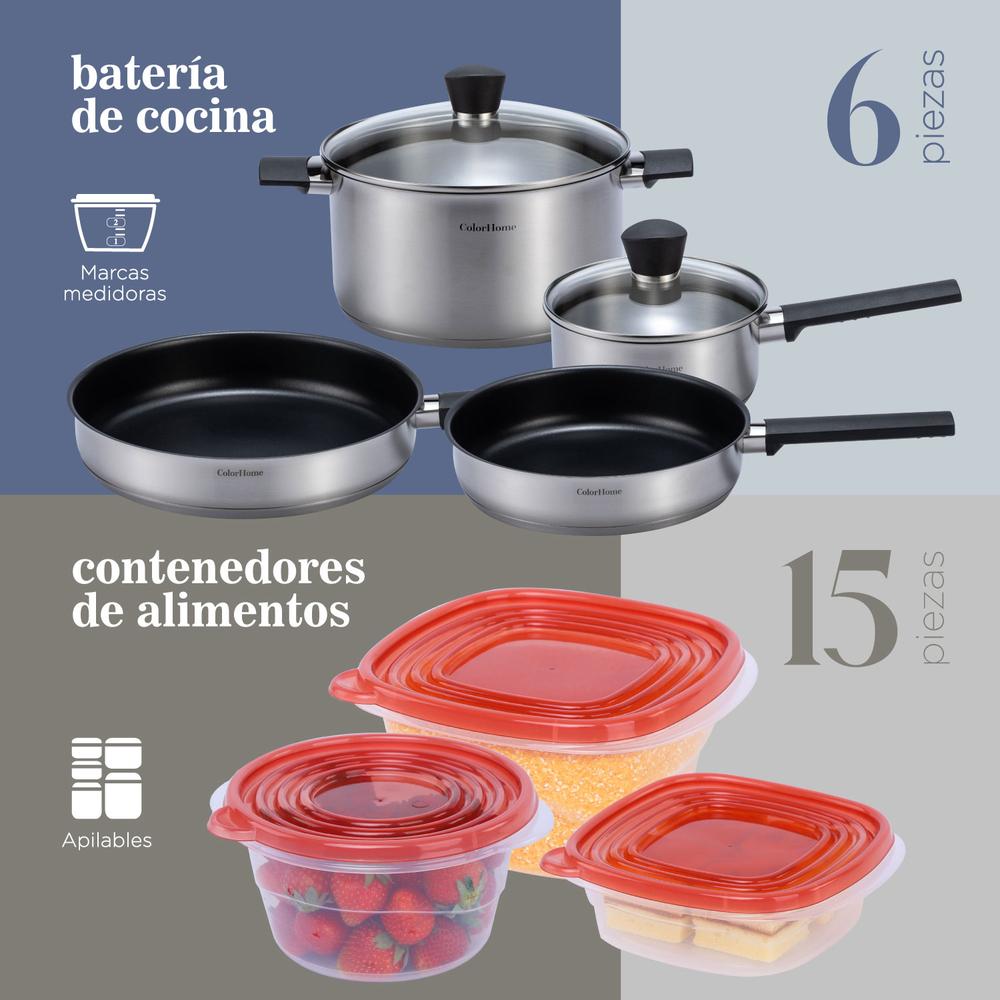 Foto 3 pulgar | Batería de Cocina ColorHome Tricapa Set Contenedores Herméticos 21 Piezas