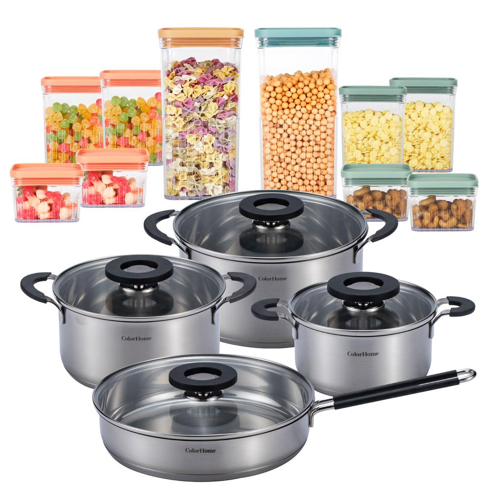 Batería De Cocina Tricapa Set Contenedores Herméticos ColorHome 18pzas