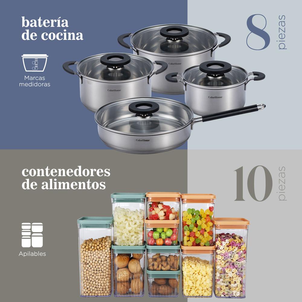 Foto 3 pulgar | Batería De Cocina Tricapa Set Contenedores Herméticos ColorHome 18pzas