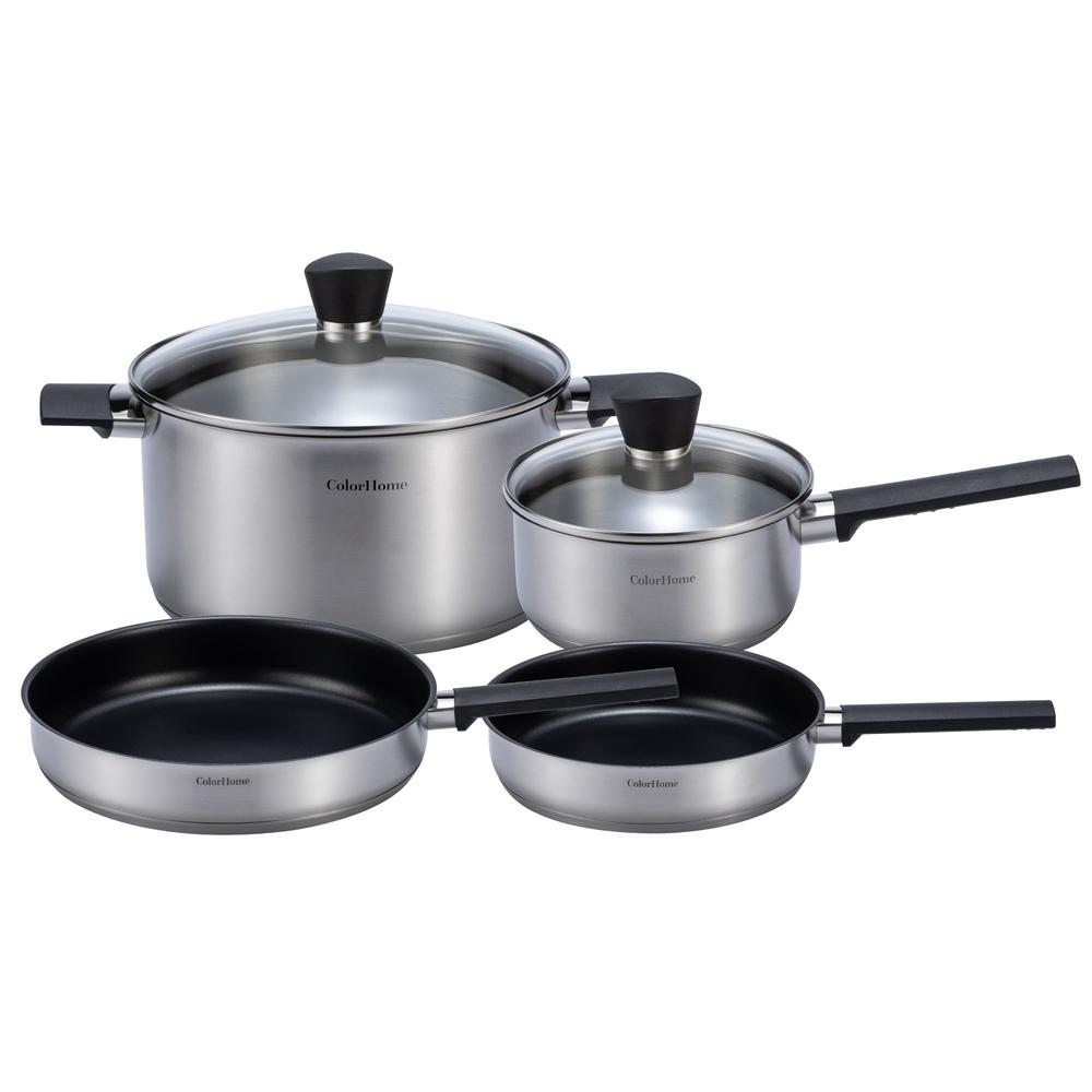 Batería De Cocina Set Acero Inoxidable Con Antiadherente ColorHome 6 Piezas Colorinox6a