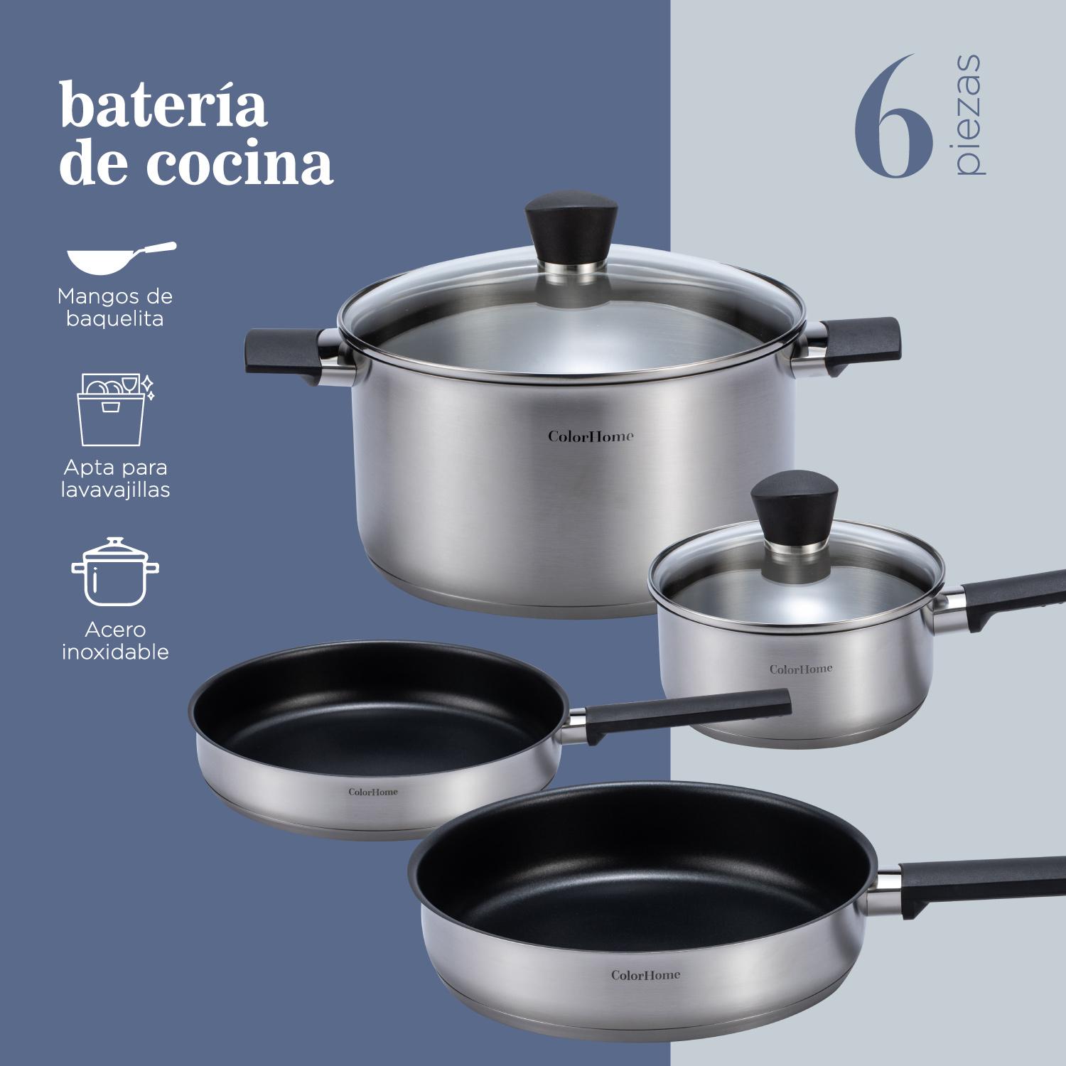 Foto 7 pulgar | Batería De Cocina Set Acero Inoxidable Con Antiadherente ColorHome 6 Piezas Colorinox6a