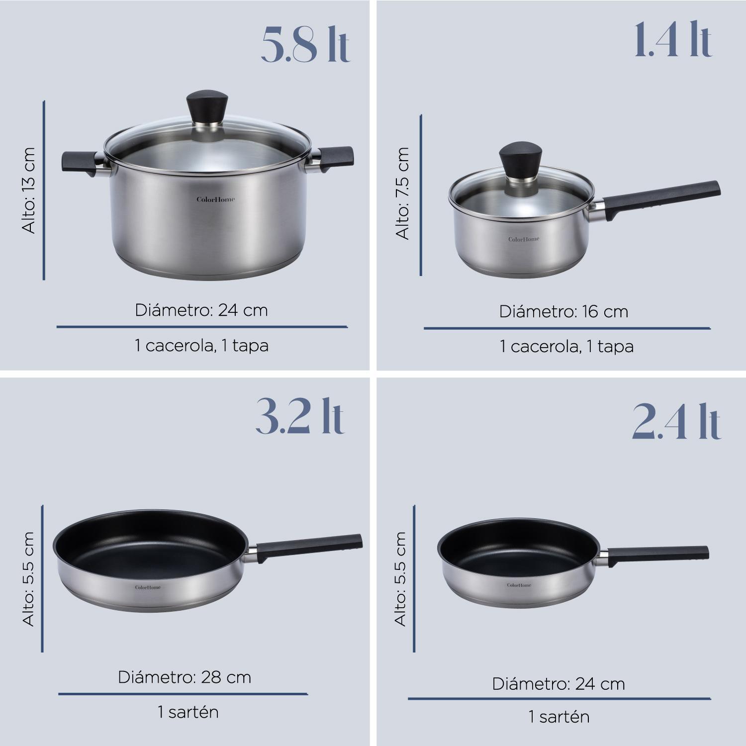 Foto 7 | Batería De Cocina Set Acero Inoxidable Con Antiadherente ColorHome 6 Piezas Colorinox6a