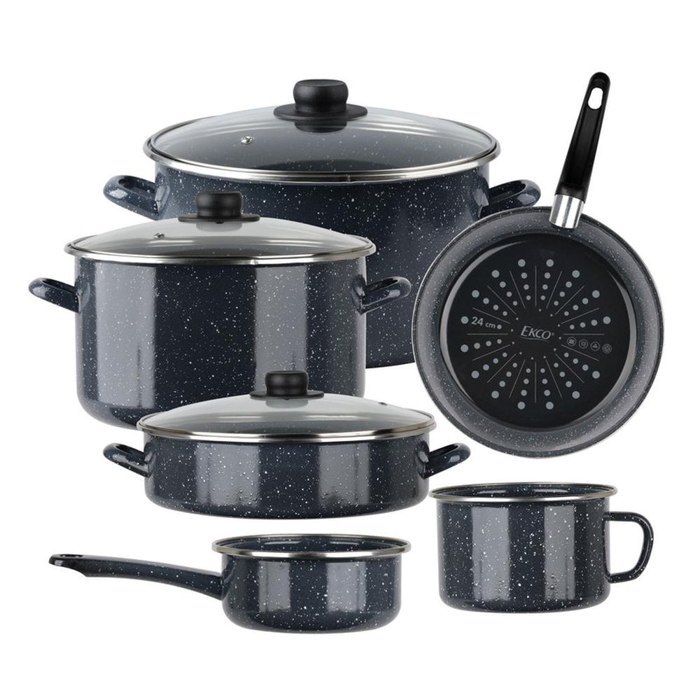 Batería de Cocina Victoria Ekco 28831 color Gris Acero Esmaltado de 9 PZAS Brillo Perdurable