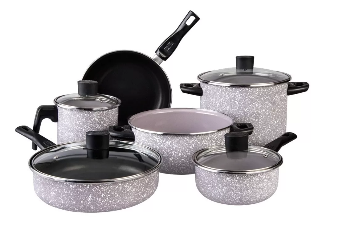 Batería de Cocina Cinsa Europea Granito color Rosa Malva Artesanal 10 PZAS